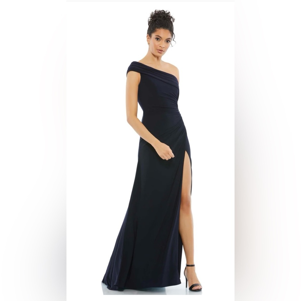 Mac Duggal Foldover Off-The-Shoulder Slit Gown